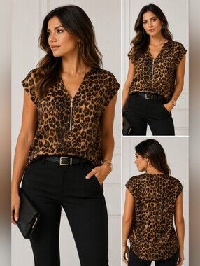 🐆✨ Express Leopard Print Zip Front Blouse Top ✨🐆